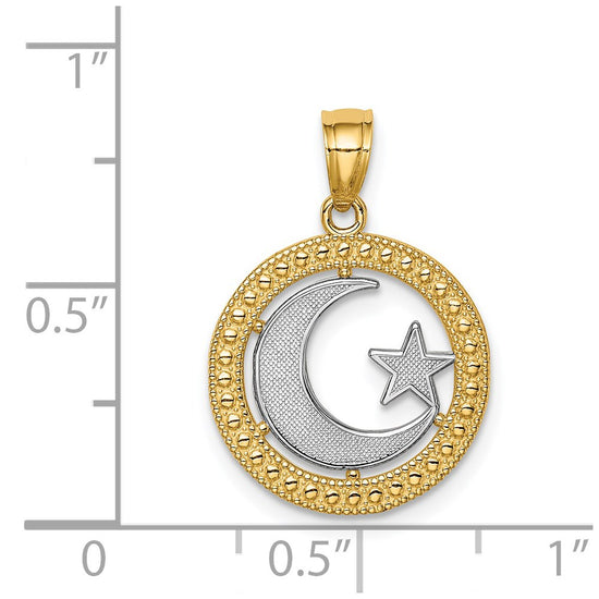 14K and White Rhodium Star and Moon Pendant