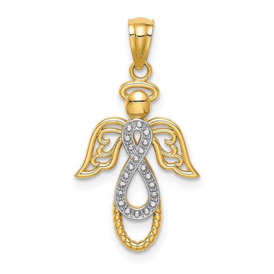 14K and White Rhodium Infinity Angel Pendant