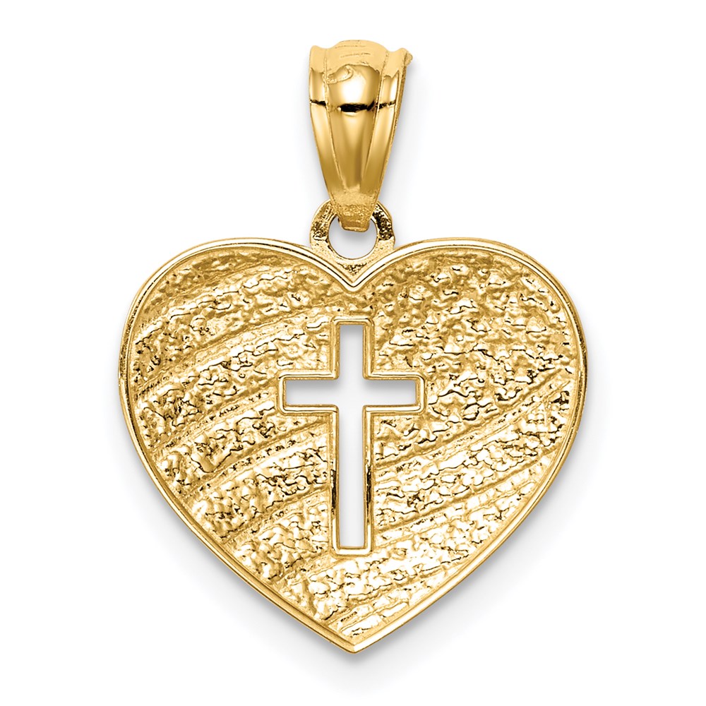 14K with White Rhodium US Flag With Cross Heart Pendant
