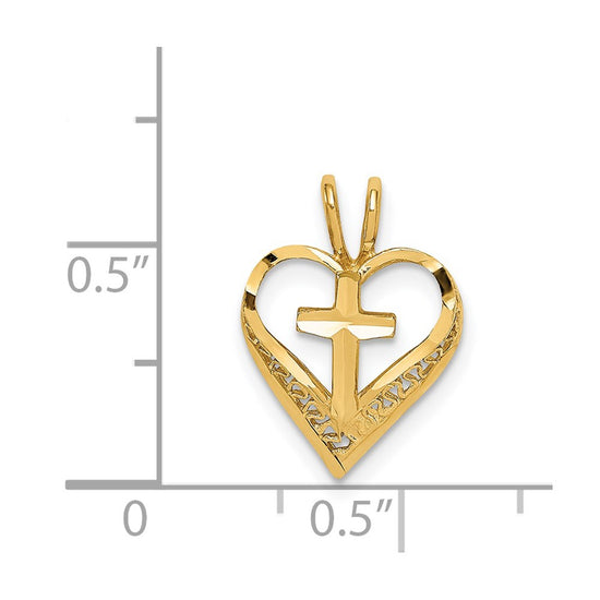 14K Diamond-cut Heart with Cross Chain Slide
