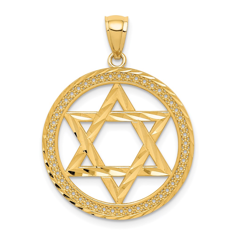 14K Star of David Round Pendant