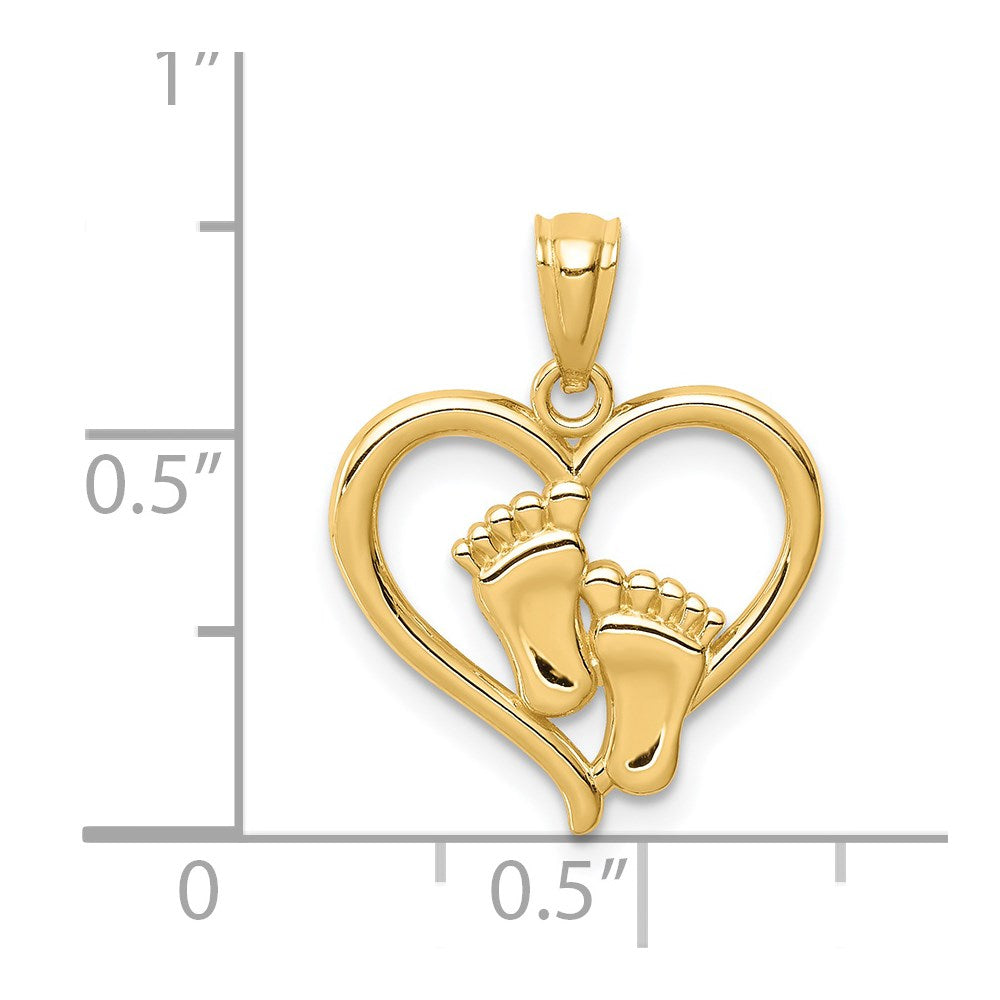 14K Baby Feet in Heart Pendant