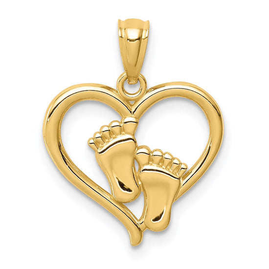 14K Baby Feet in Heart Pendant