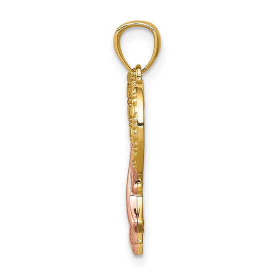 14K and Rose Rhodium Pink Ribbon with Heart Pendant