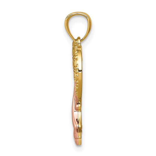 14K and Rose Rhodium Pink Ribbon with Heart Pendant