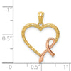 14K and Rose Rhodium Pink Ribbon with Heart Pendant