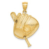 14K and White Rhodium Diamond-cut Baseball Bat/Glove/Ball Pendant