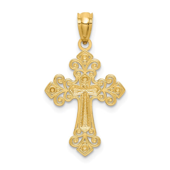 14K with White Rhodium Diamond-cut Cross Pendant