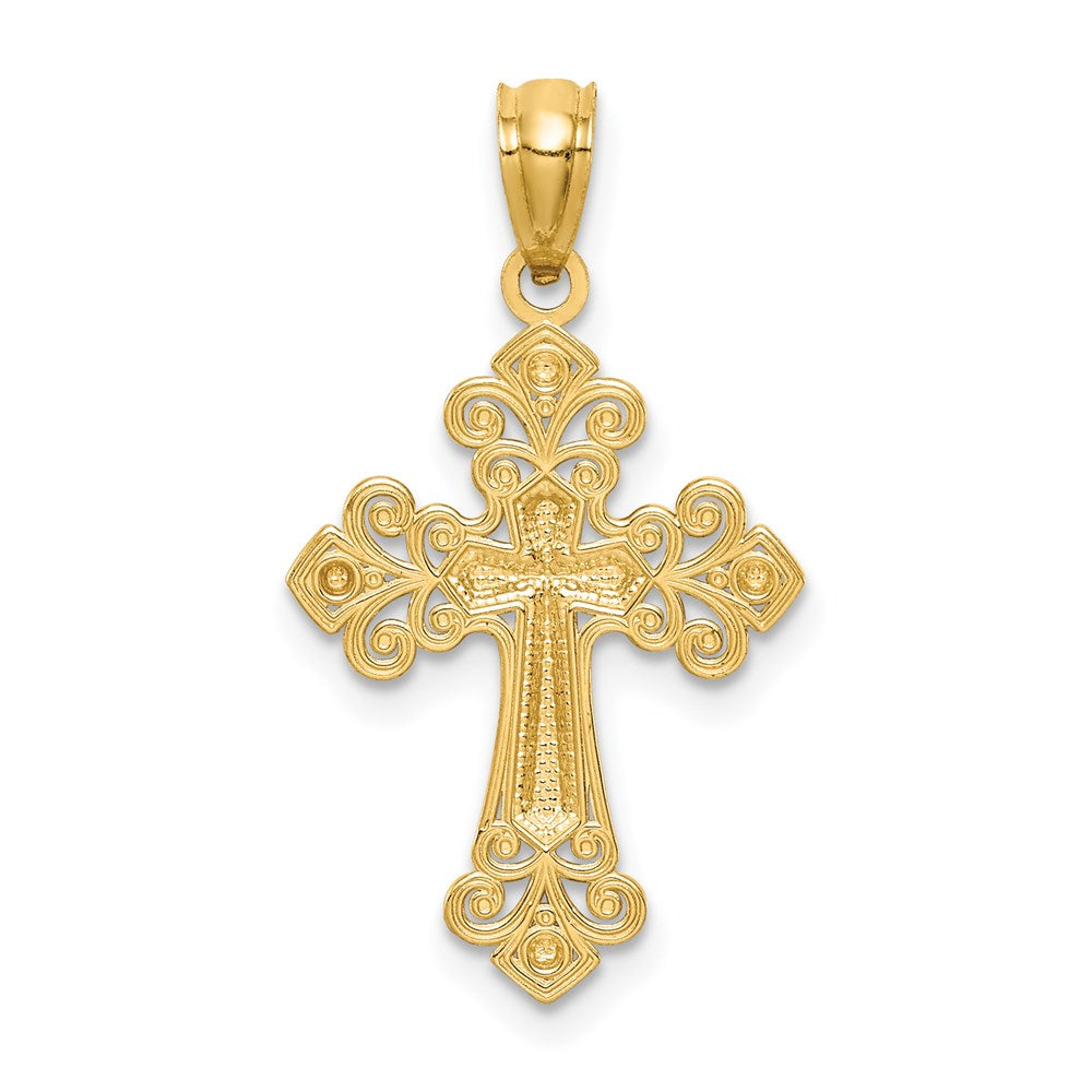 14K with White Rhodium Diamond-cut Cross Pendant