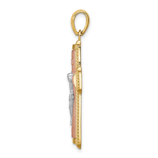 14K Two-tone White Rhodium INRI Crucifix Pendant