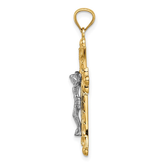 14K Two-Tone Florentine Crucifix Pendant