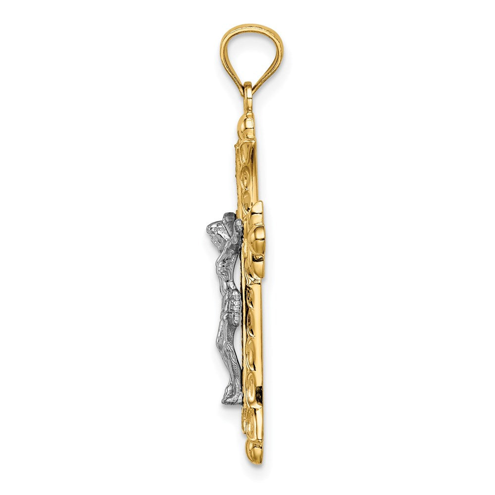 14K Two-Tone Florentine Crucifix Pendant