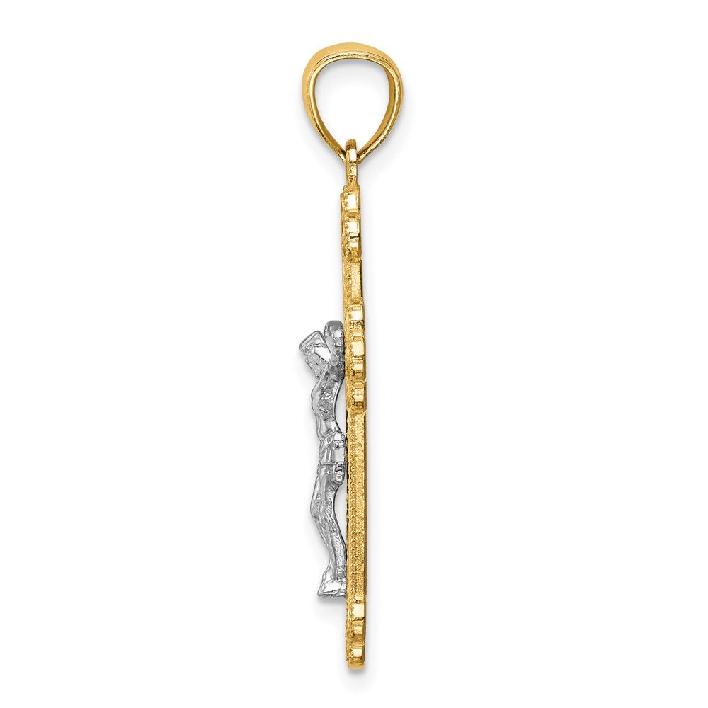14K Two-Tone with White Rhodium Inri Budded Crucifix