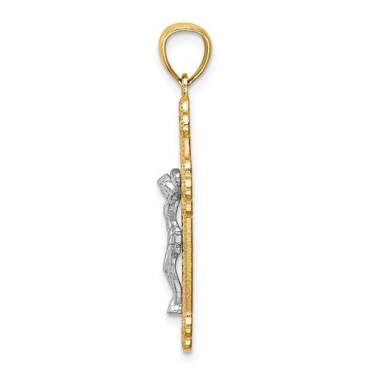 14K Two-Tone with White Rhodium Inri Budded Crucifix