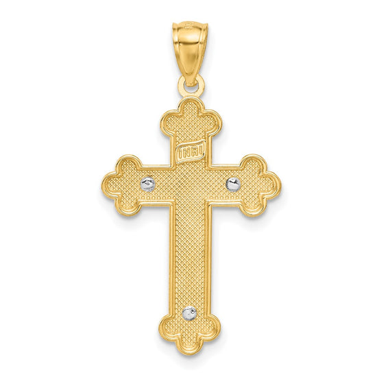 14K Two-Tone with White Rhodium Inri Budded Crucifix