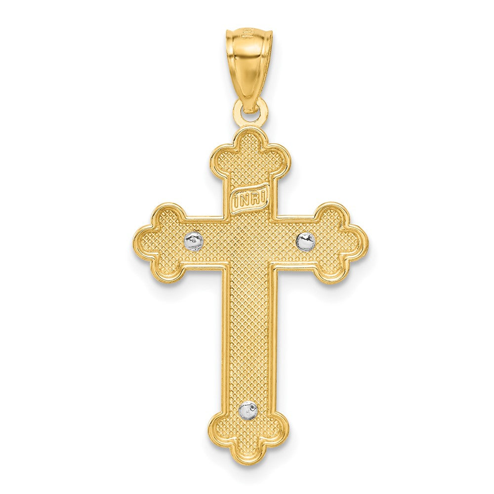 14K Two-Tone with White Rhodium Inri Budded Crucifix