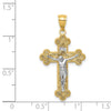 14K Two-Tone with White Rhodium Inri Budded Crucifix