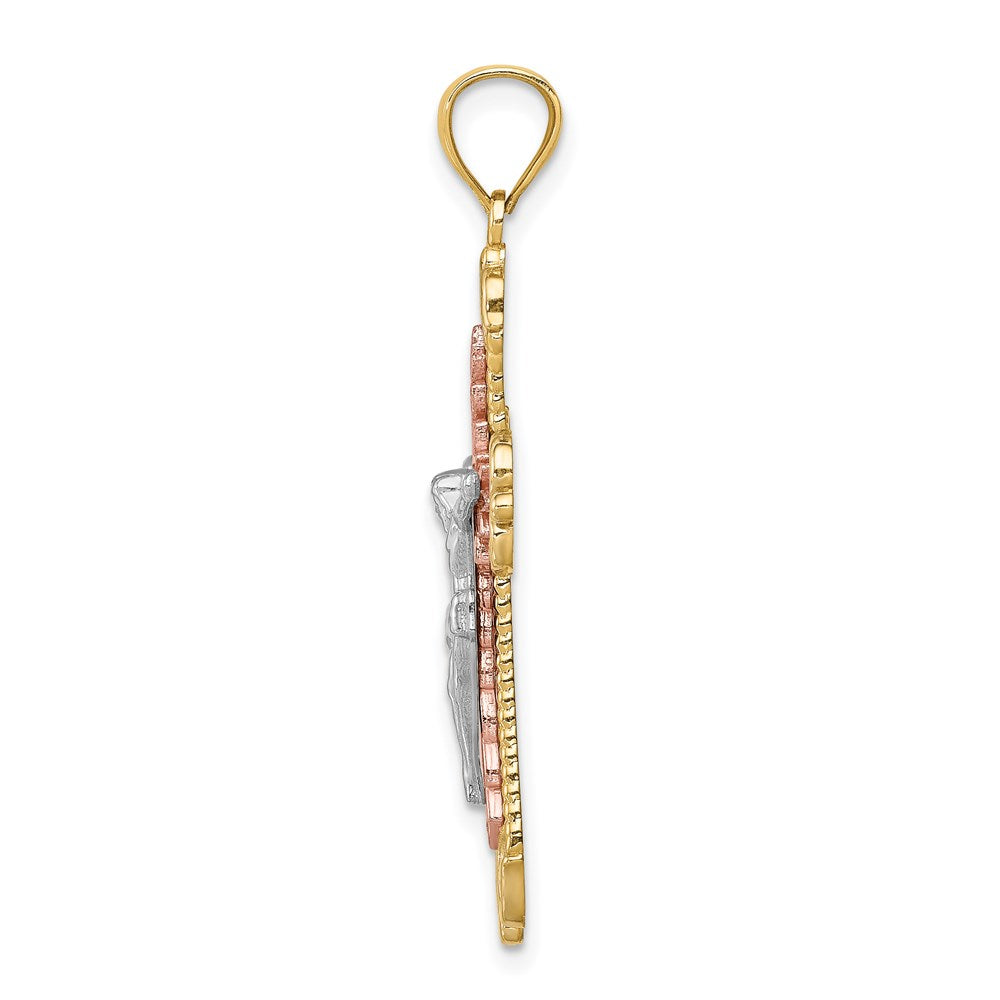 14K Tri-Color and White Rhodium Diamond-cut Crucifix Pendant