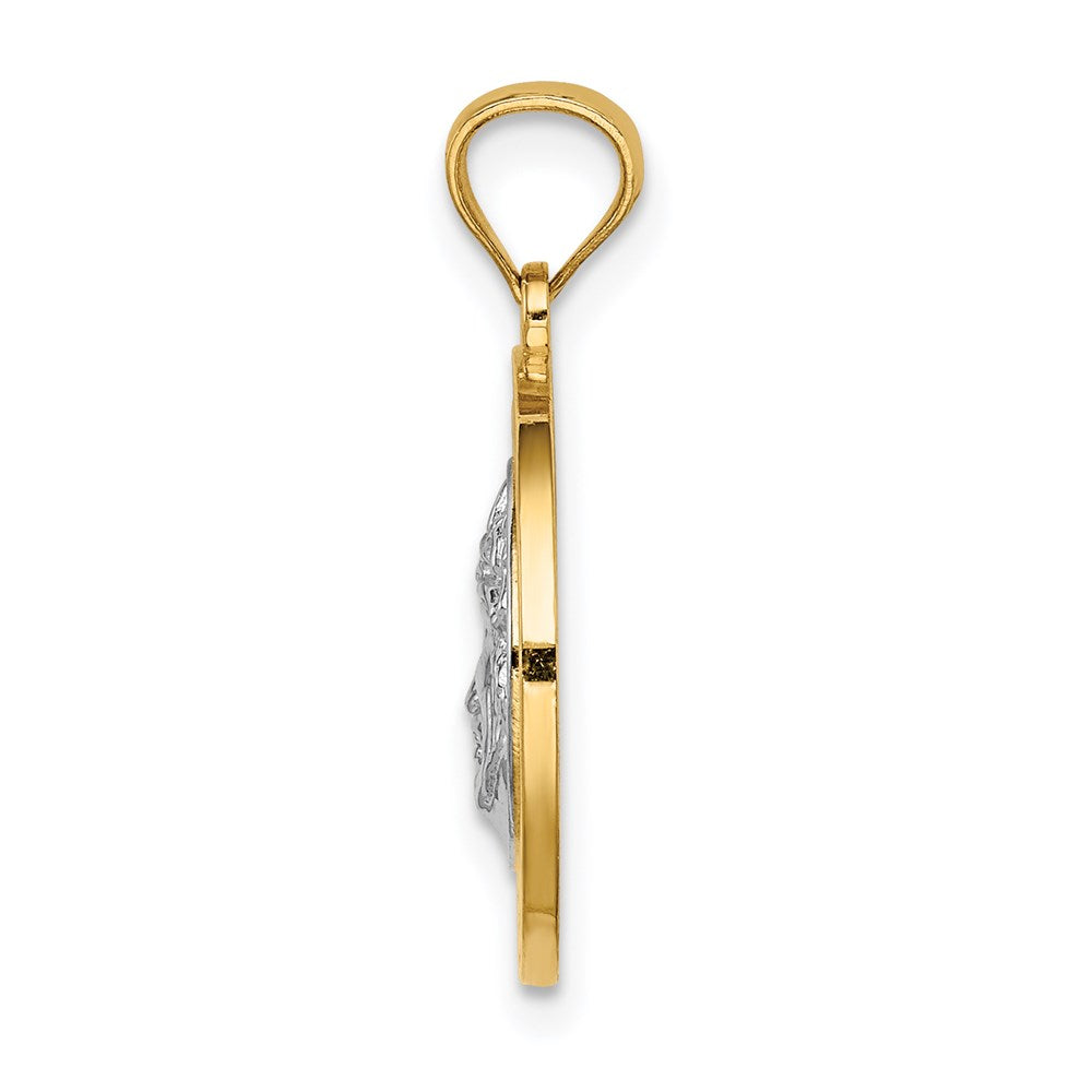 14K and White Rhodium with Greek Key Edge Jesus Medal