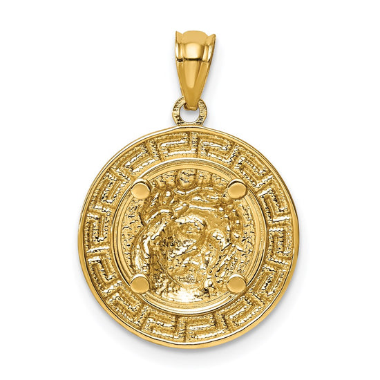 14K and White Rhodium with Greek Key Edge Jesus Medal