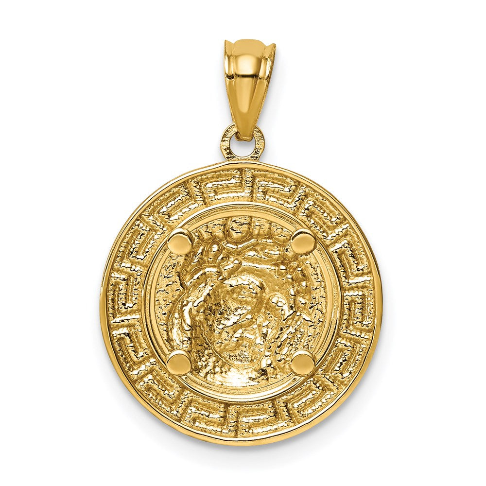 14K and White Rhodium with Greek Key Edge Jesus Medal