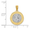 14K and White Rhodium with Greek Key Edge Jesus Medal