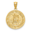14K and White Rhodium Solid St. Christopher Medal Greek Key Edge Round Pendant