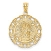 14K and White Rhodium Solid St. Christopher Medal Fancy Edge Round Pendant