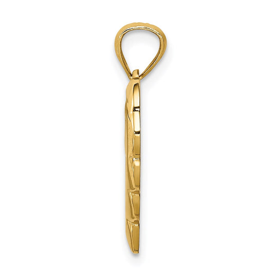 14K Angel in Heart Scalloped Edge Pendant