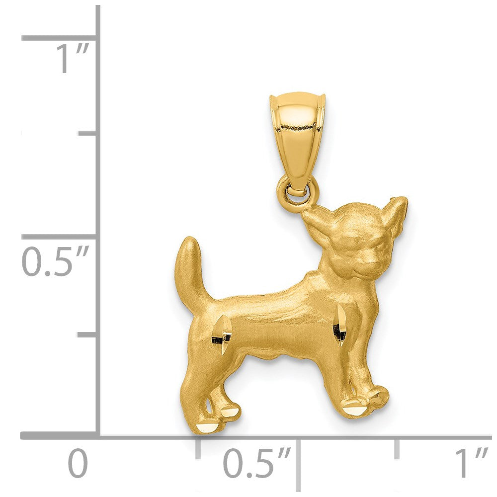 14K Satin Diamond-cut Chihuahua Dog Pendant