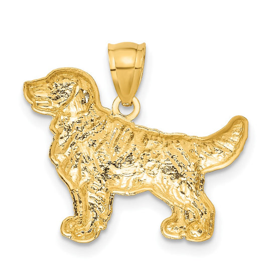 14K Satin Diamond-cut Golden Retriever Dog Pendant