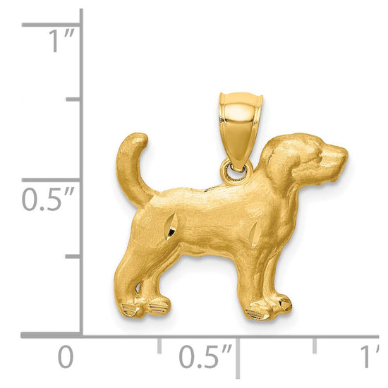 14K Satin Diamond-cut Beagle Dog Pendant