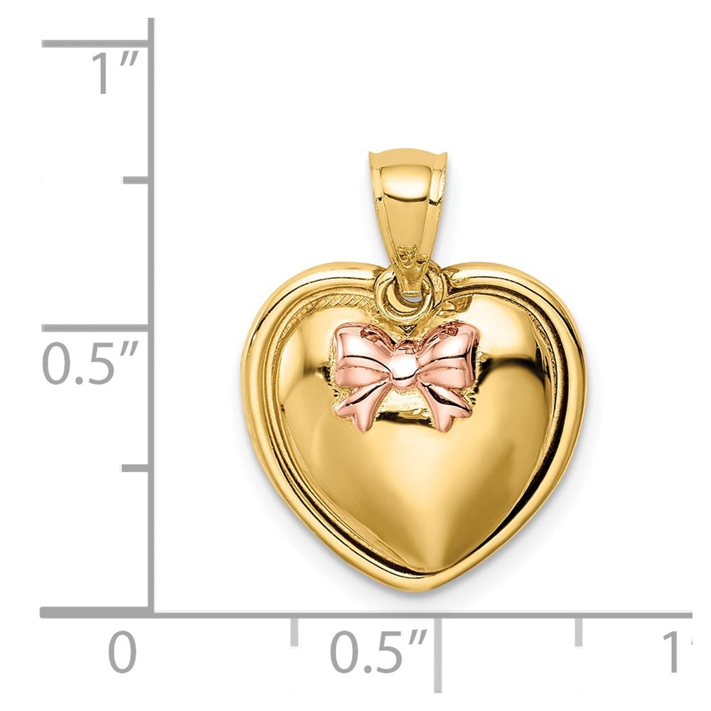 14K with Rose Plating Bow I LOVE YOU Inside Heart Pendant