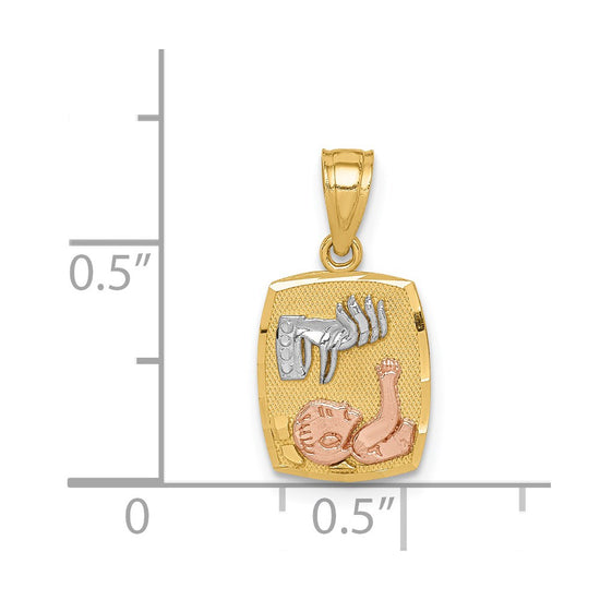 14K Two-tone and White Rhodium Baptism Rectangular Pendant