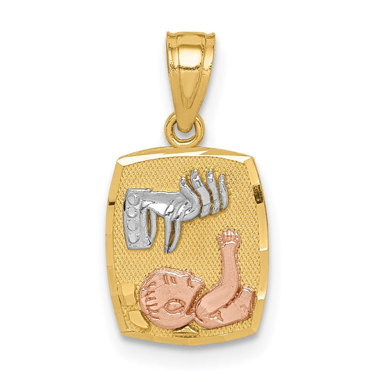 14K Two-tone and White Rhodium Baptism Rectangular Pendant