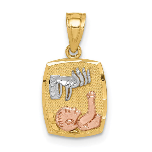14K Two-tone and White Rhodium Baptism Rectangular Pendant