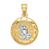 14K and White Rhodium Praying Hands Round Pendant