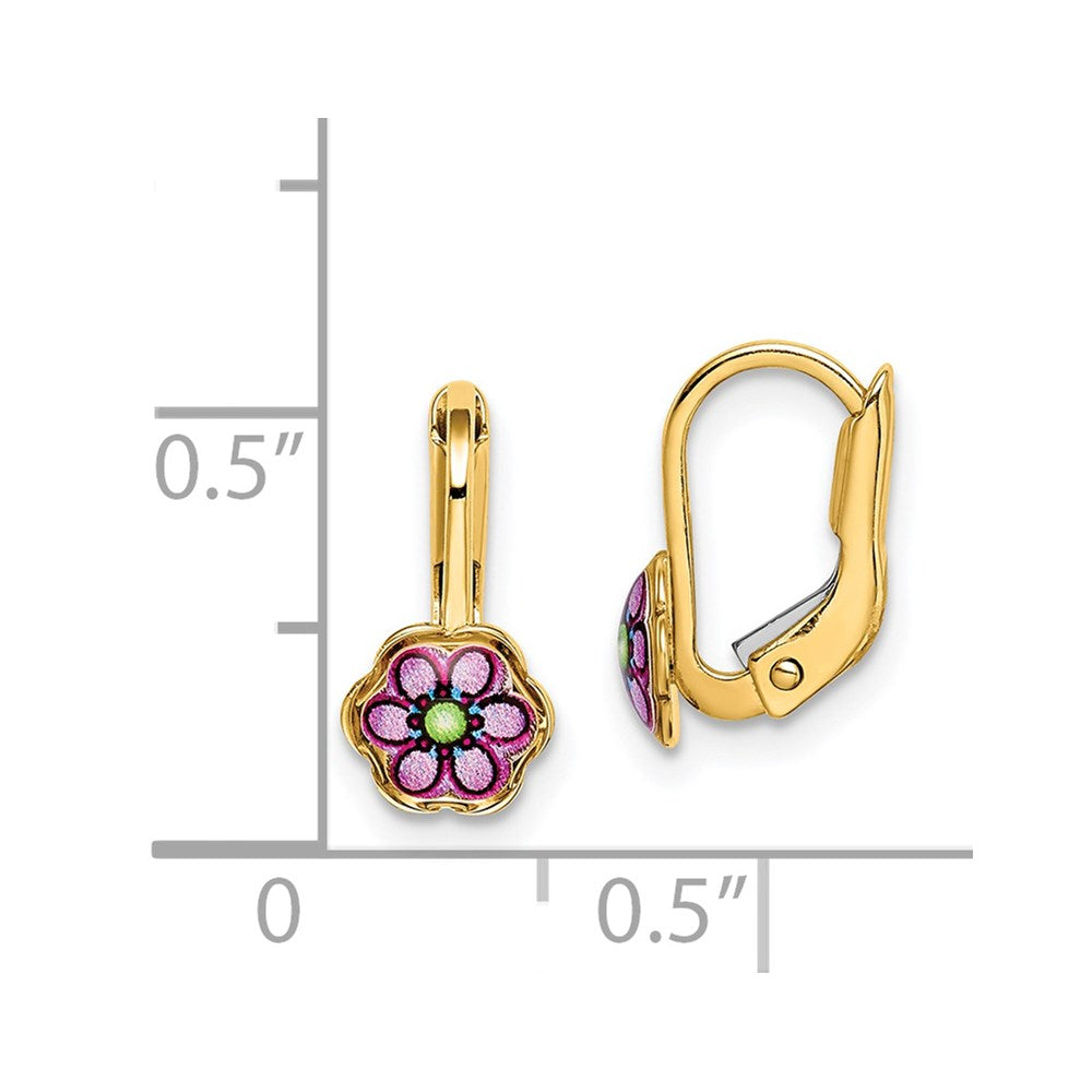 14K Enamel Flower Childrens Leverback Earrings