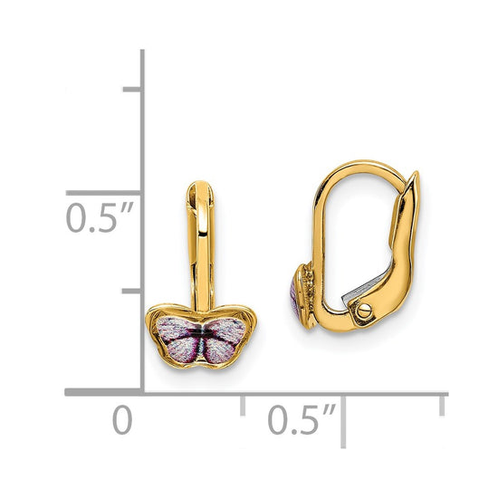 14K Enamel Butterfly Childrens Leverback Earrings