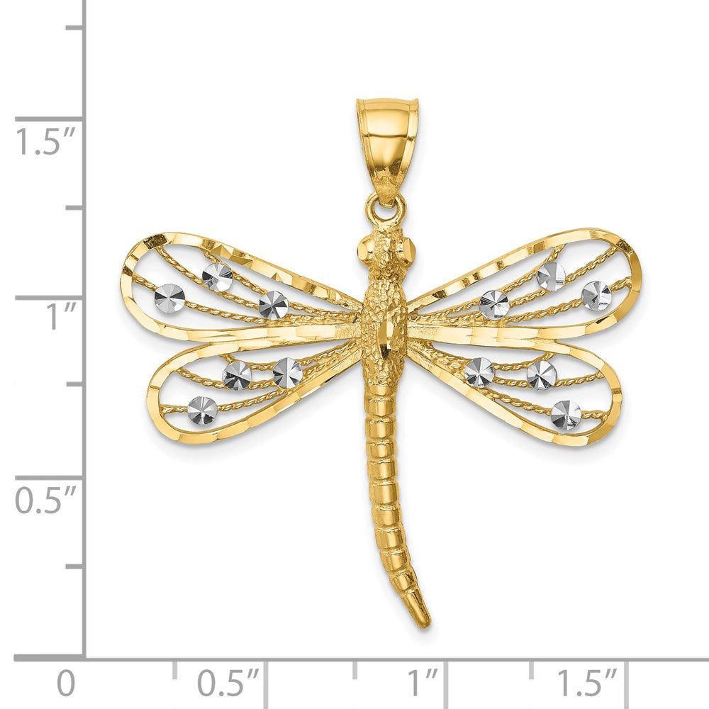 14K and White Rhodium Diamond-cut Dragonfly Pendant