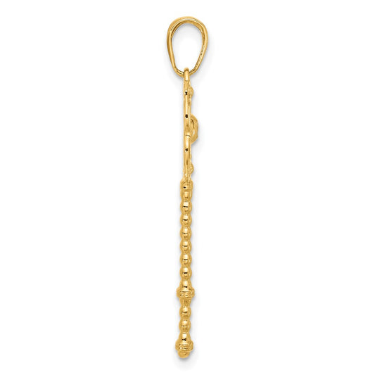 14k and White Rhodium Diamond-cut Floral Key Pendant