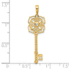 14k and White Rhodium Diamond-cut Floral Key Pendant