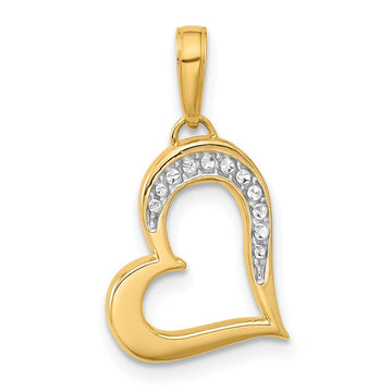 14k and White Rhodium Diamond-cut Heart Pendant