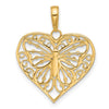 14K and White Rhodium Diamond-cut Butterfly Heart Pendant