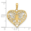 14K and White Rhodium Diamond-cut Butterfly Heart Pendant