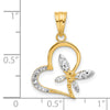 14K and White Rhodium Diamond-cut Dragonfly on Heart Pendant