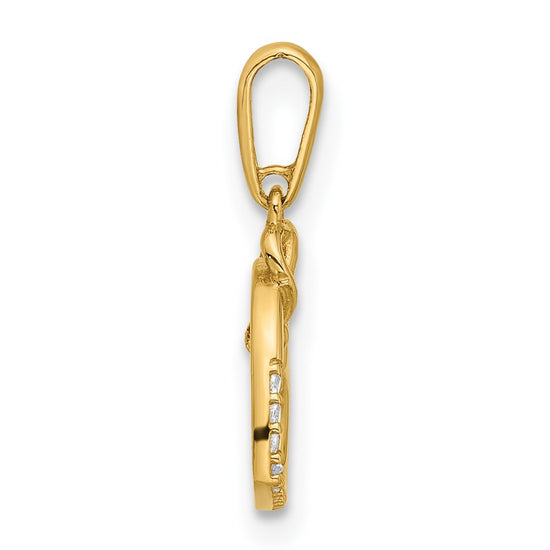 14k Polished CZ Heart with Cross Dangle Pendant