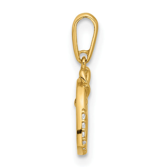 14k Polished CZ Heart with Cross Dangle Pendant