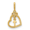 14k Polished CZ Heart with Cross Dangle Pendant