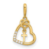 14k Polished CZ Heart with Cross Dangle Pendant